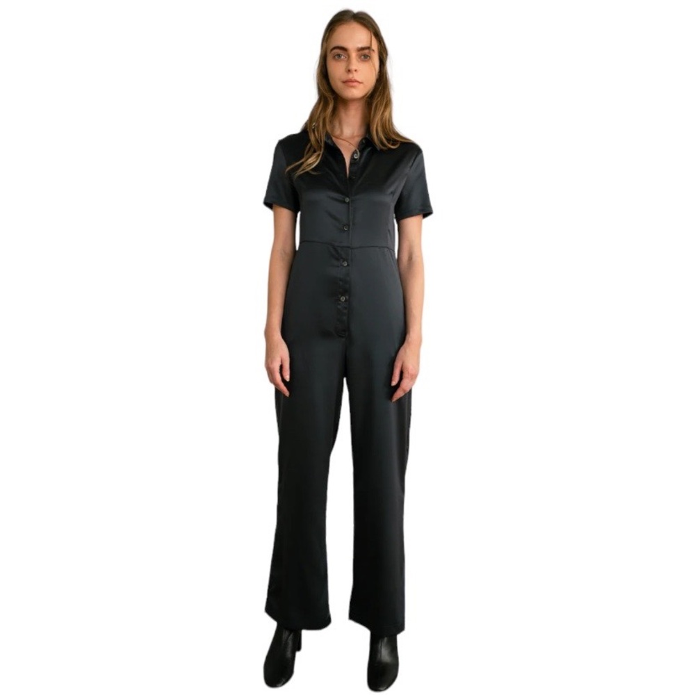 Almina Short Sleeve Wide Leg Jumpsuit, Small, Black, NWT, $100
